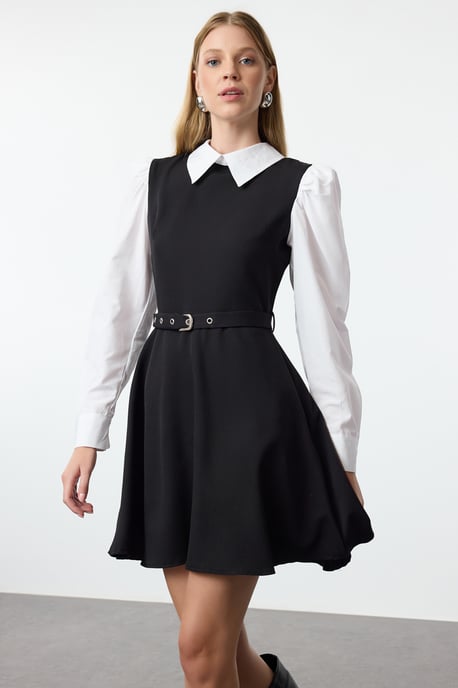 TRENDYOLMİLLA Damen Schwarz Colour-Block Kurz / Mini Lang Abend / Alltag Skater Kleider - Image 5