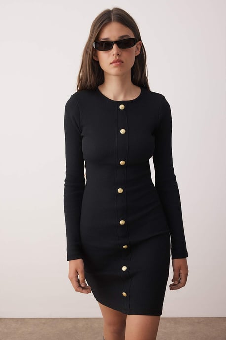 TRENDYOLMİLLA Damen Schwarz Einfarbig Kurz / Mini Lang Casual Bodycon Kleider - Image 4