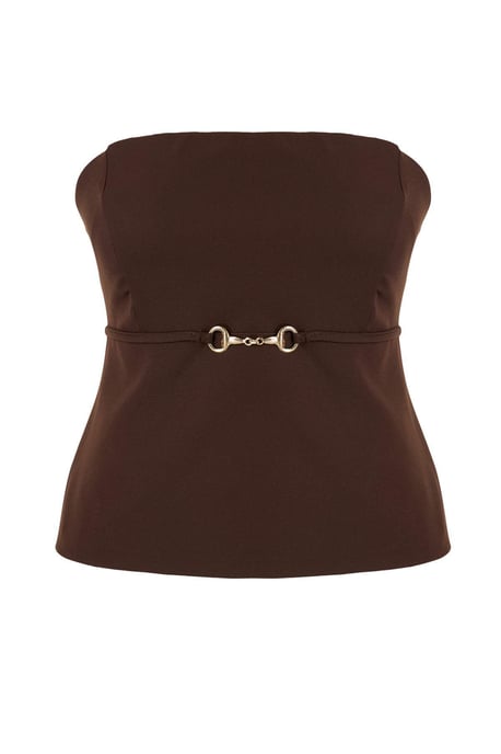 Trendyol Curve Damen Braun Einfarbig Ärmellos Tailliert Große Größen Blusen - Image 3
