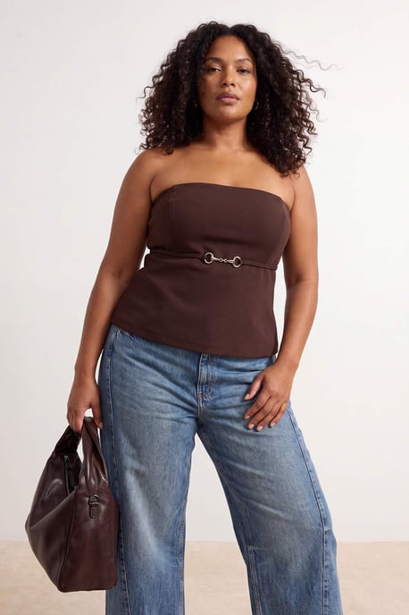 Trendyol Curve Damen Braun Einfarbig Ärmellos Tailliert Große Größen Blusen - Image 6