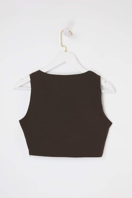 TRENDYOLMİLLA Damen Braun Einfarbig Ärmellos Tailliert Blusen - Image 5