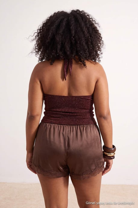 Trendyol Curve Damen Braun Einfarbig Ärmellos Tailliert Große Größen Blusen - Image 3