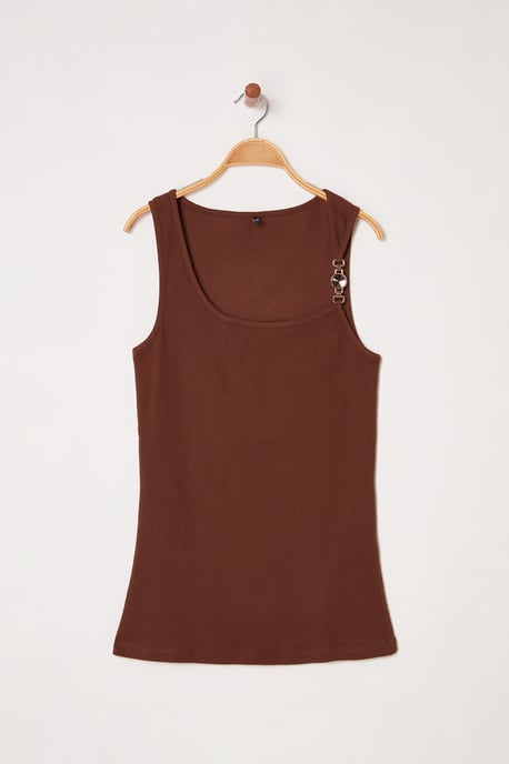 Trendyol Curve Damen Braun Einfarbig Ärmellos Tailliert Große Größen Blusen - Image 4