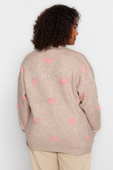 Trendyol Curve Damen Ecru Herz Lang Relaxed Fit Große Größen Cardigans - Image 4
