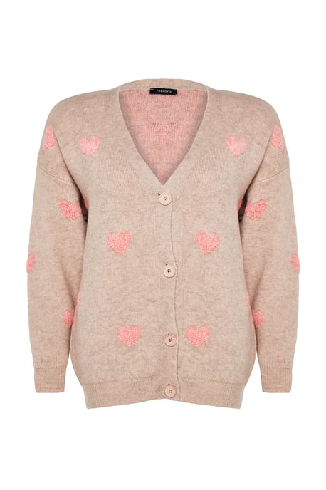 Trendyol Curve Damen Ecru Herz Lang Relaxed Fit Große Größen Cardigans - Image 5