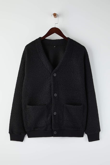 TRENDYOL MAN Herren Schwarz Einfarbig Lang Oversize Cardigans - Image 3