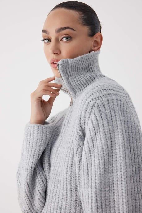 TRENDYOLMİLLA Damen Grau Einfarbig Lang Locker Cardigans - Image 1