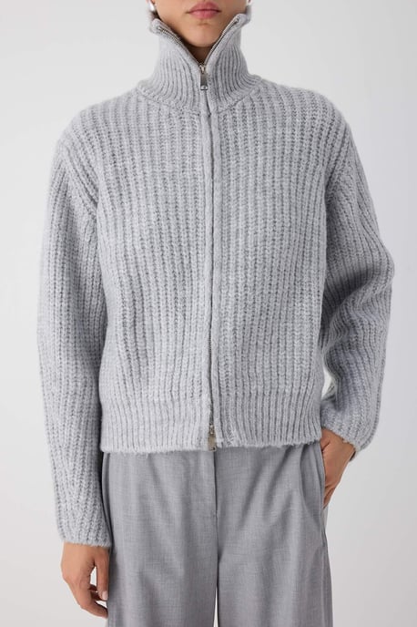 TRENDYOLMİLLA Damen Grau Einfarbig Lang Locker Cardigans - Image 2