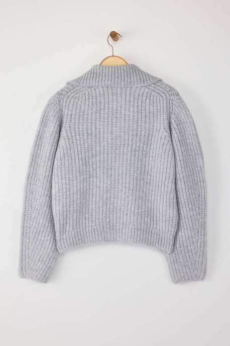 TRENDYOLMİLLA Damen Grau Einfarbig Lang Locker Cardigans - Image 5