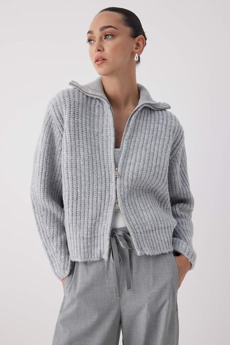 TRENDYOLMİLLA Damen Grau Einfarbig Lang Locker Cardigans - Image 6