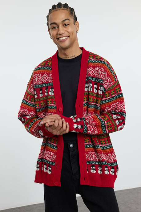 TRENDYOL MAN Herren Mehrfarbig Weihnachten Lang Regular Fit Cardigans - Image 2