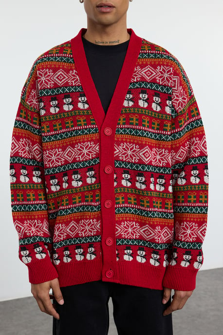 TRENDYOL MAN Herren Mehrfarbig Weihnachten Lang Regular Fit Cardigans - Image 3