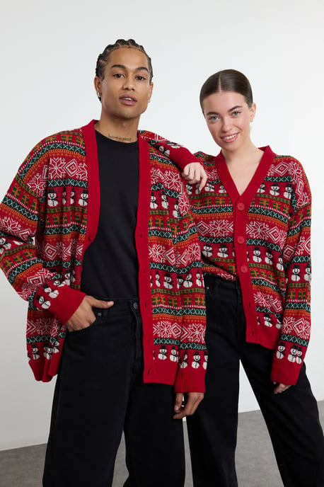 TRENDYOL MAN Herren Mehrfarbig Weihnachten Lang Regular Fit Cardigans - Image 6
