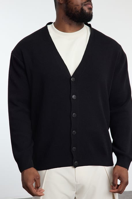 TRENDYOL MAN Herren Schwarz Einfarbig Lang Regular Fit Große Größen Cardigans - Image 2