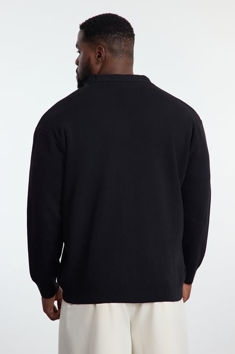 TRENDYOL MAN Herren Schwarz Einfarbig Lang Regular Fit Große Größen Cardigans - Image 4