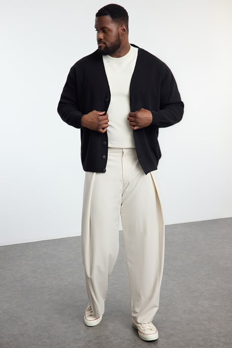 TRENDYOL MAN Herren Schwarz Einfarbig Lang Regular Fit Große Größen Cardigans - Image 6