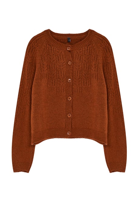 TRENDYOLMİLLA Damen Braun Lochmuster Lang Regular Fit Cardigans - Image 5