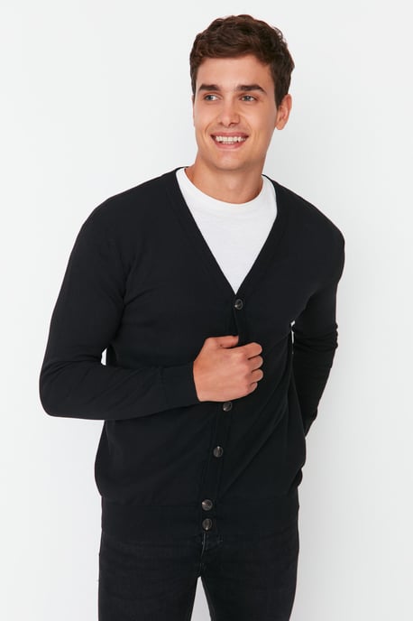 TRENDYOL MAN Herren Schwarz Einfarbig Lang Tailliert Cardigans - Image 3