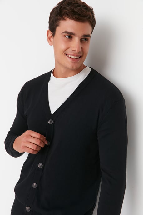 TRENDYOL MAN Herren Schwarz Einfarbig Lang Tailliert Cardigans - Image 6