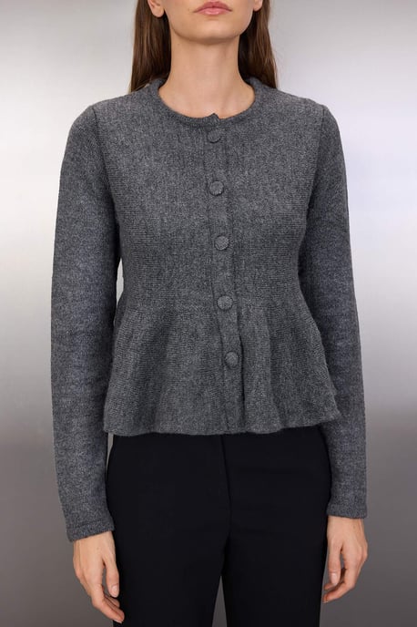 TRENDYOLMİLLA Damen Grau Einfarbig Lang Regular Fit Cardigans - Image 2