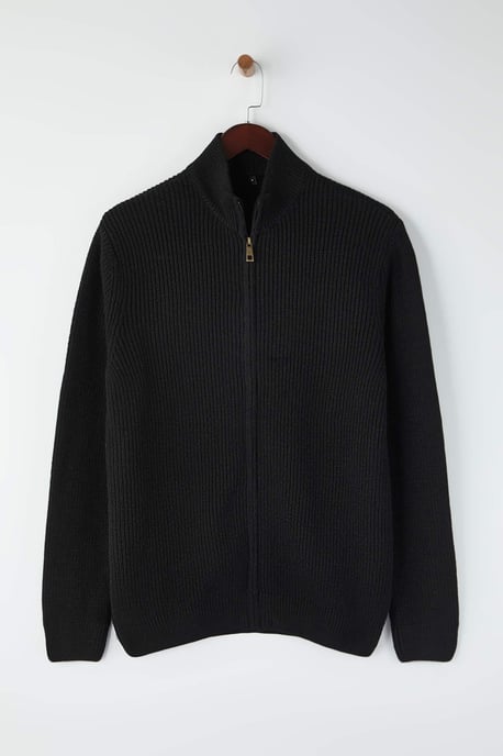 TRENDYOL MAN Herren Schwarz Einfarbig Lang Regular Fit Cardigans - Image 3