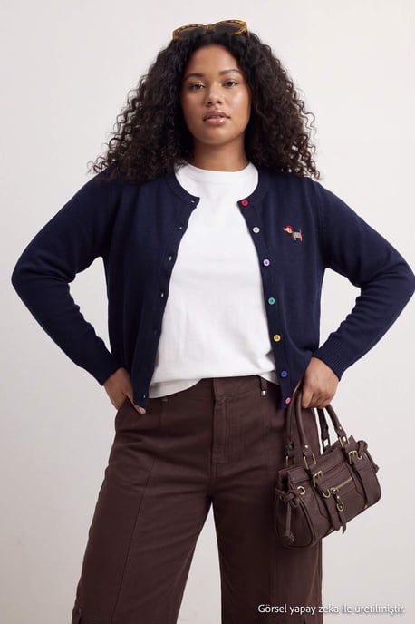 Trendyol Curve Damen Dunkelblau Einfarbig Lang Regular Fit Große Größen Cardigans - Image 2