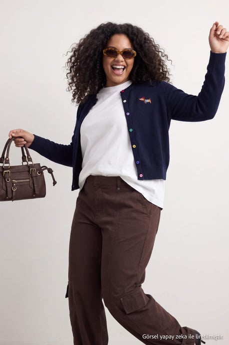 Trendyol Curve Damen Dunkelblau Einfarbig Lang Regular Fit Große Größen Cardigans - Image 3