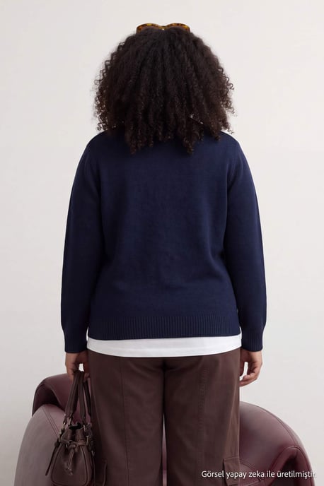 Trendyol Curve Damen Dunkelblau Einfarbig Lang Regular Fit Große Größen Cardigans - Image 4
