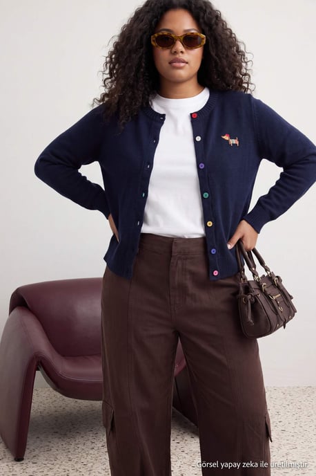 Trendyol Curve Damen Dunkelblau Einfarbig Lang Regular Fit Große Größen Cardigans - Image 6