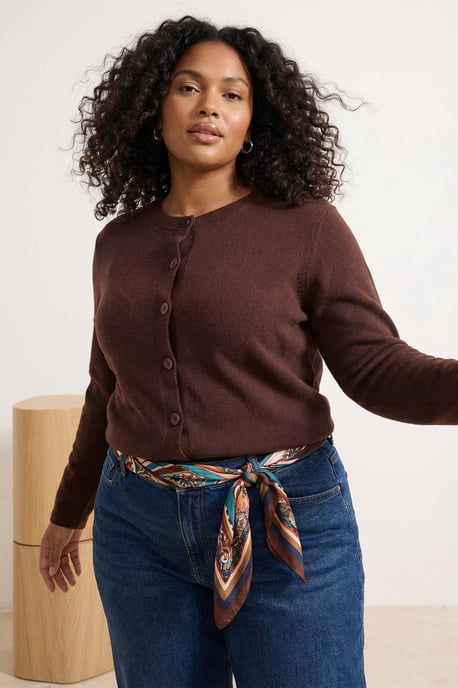 Trendyol Curve Damen Braun Einfarbig Lang Regular Fit Große Größen Cardigans - Image 6