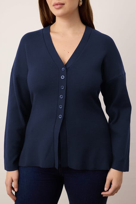 Trendyol Curve Damen-Cardigan, einfarbig, lang, tailliert, große Größen - Marineblau/Blau - Image 2