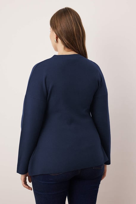 Trendyol Curve Damen-Cardigan, einfarbig, lang, tailliert, große Größen - Marineblau/Blau - Image 3