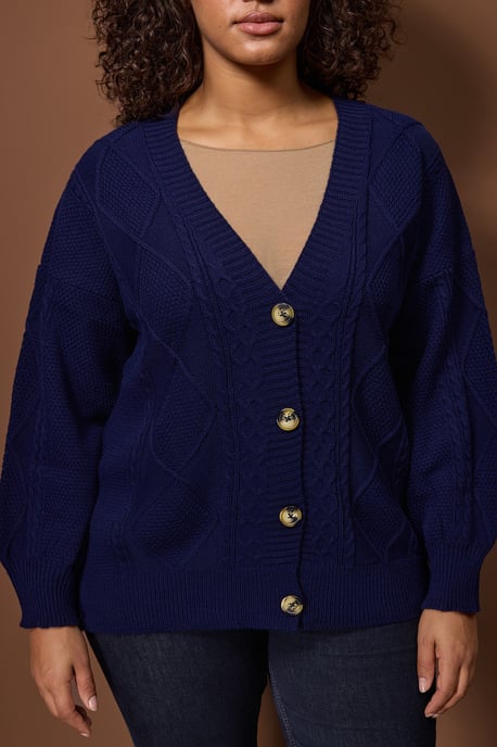 Trendyol Curve Damen Dunkelblau Zopfstrick Lang Regular Fit Große Größen Cardigans - Image 2