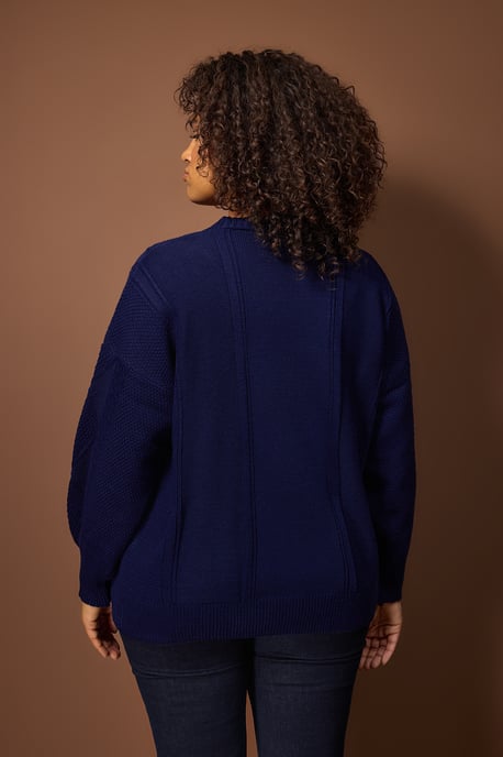 Trendyol Curve Damen Dunkelblau Zopfstrick Lang Regular Fit Große Größen Cardigans - Image 3