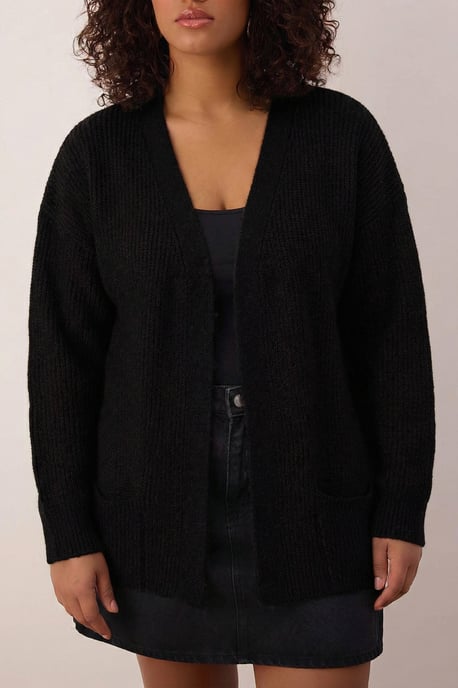 Trendyol Curve Damen Schwarz Einfarbig Lang Regular Fit Große Größen Cardigans - Image 2