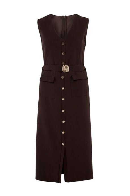 Trendyol Curve Damen Braun Einfarbig Maxi Ärmellos Abend / Alltag Bodycon Große Größen Kleid - Image 4