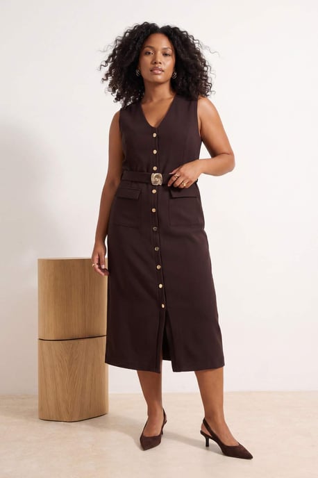 Trendyol Curve Damen Braun Einfarbig Maxi Ärmellos Abend / Alltag Bodycon Große Größen Kleid - Image 6