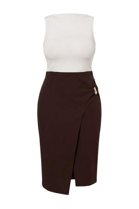 Trendyol Curve Damen Braun Einfarbig Maxi Ärmellos A-Linie Große Größen Kleid - Image 4