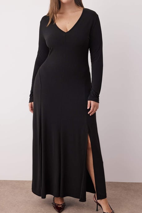 Trendyol Curve Damen Schwarz Einfarbig Maxi Lang Abend / Alltag A-Linie Große Größen Kleid - Image 2