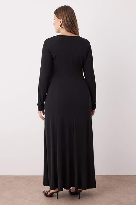 Trendyol Curve Damen Schwarz Einfarbig Maxi Lang Abend / Alltag A-Linie Große Größen Kleid - Image 3