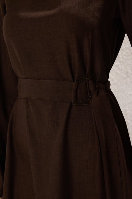 Trendyol Modest Damen Braun Einfarbig Maxi Lang Casual Skater Modest Kleider - Image 2