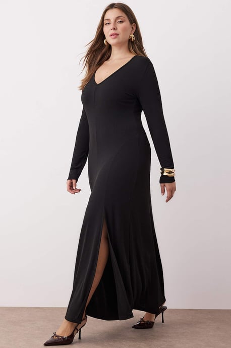 Trendyol Curve Damen Schwarz Einfarbig Maxi Lang Abend / Alltag A-Linie Große Größen Kleid - Image 6
