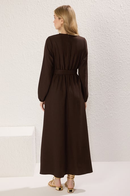 Trendyol Modest Damen Braun Einfarbig Maxi Lang Casual Skater Modest Kleider - Image 3