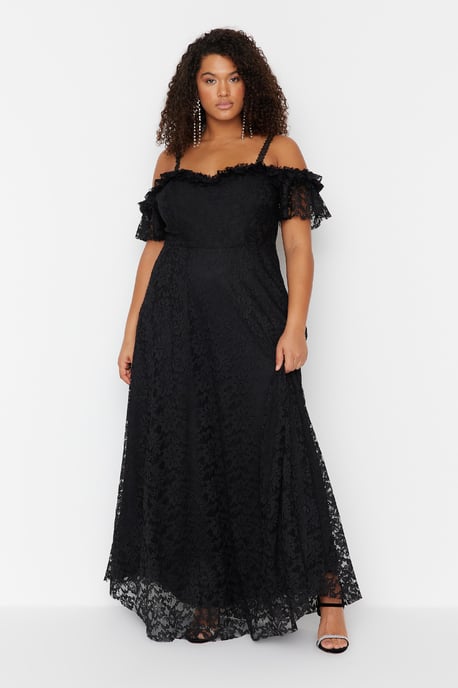 Trendyol Curve Damen Schwarz Einfarbig Maxi Ärmellos Elegant/Abend A-Linie Große Größen Kleid - Image 4