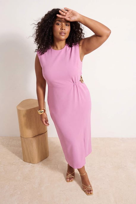 Trendyol Curve Damen Rosa Einfarbig Maxi Ärmellos Party A-Linie Große Größen Kleid - Image 1