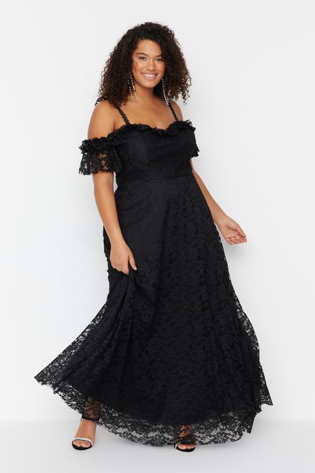 Trendyol Curve Damen Schwarz Einfarbig Maxi Ärmellos Elegant/Abend A-Linie Große Größen Kleid - Image 6