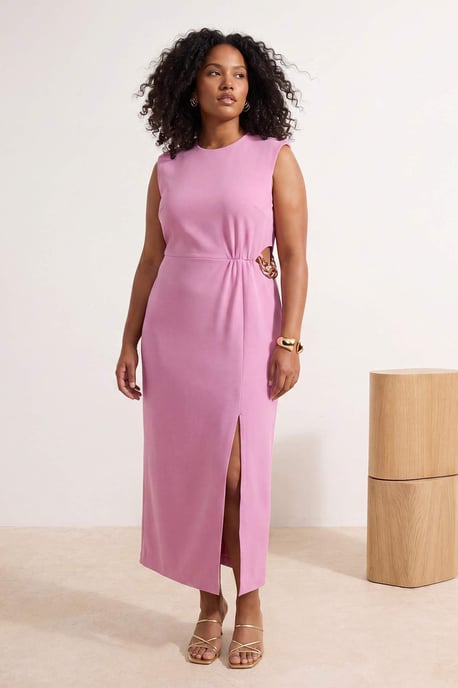 Trendyol Curve Damen Rosa Einfarbig Maxi Ärmellos Party A-Linie Große Größen Kleid - Image 6