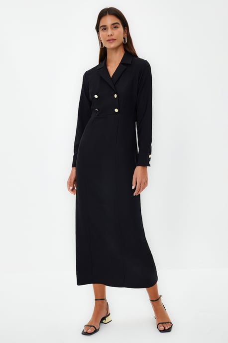 Trendyol Modest Damen Schwarz Einfarbig Maxi 3/4-Arm Casual Zweireihig Modest Kleider - Image 2