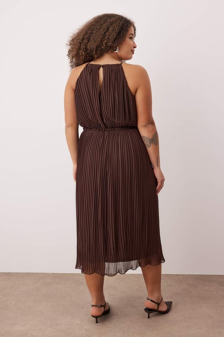 Trendyol Curve Damen Braun Einfarbig Maxi Ärmellos Party Bodycon Große Größen Kleid - Image 3