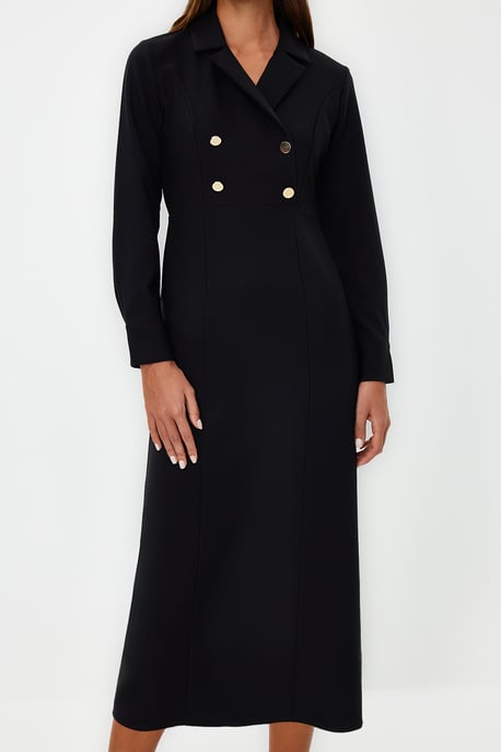 Trendyol Modest Damen Schwarz Einfarbig Maxi 3/4-Arm Casual Zweireihig Modest Kleider - Image 4